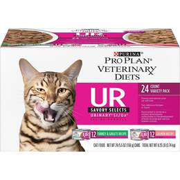 Purina Pro Plan Veterinary Diets UR Savory Selects Urinary St/Ox Turkey & Giblets / Salmon Variety Pack Adult Cat Food, 24 x 5.5 oz cans