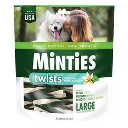 Minties Twists Large Dental Treats for Dogs 30+ lbs Vanilla Mint Flavor