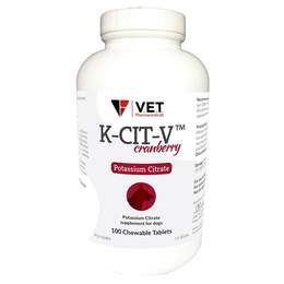 Vet Brands International, Inc. K-CIT-V Cranberry Potassium Citrate for Dogs with Bladder Stone Issues, 100 Chewable Tablets